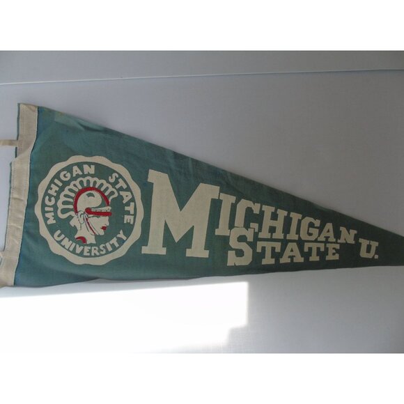 Vintage 1950's Michigan State U Pennant Spartan Green Felt Wall Decor Souvenir - Picture 5 of 8
